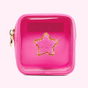 Petite pochette à monnaie transparente en PVC avec patch en chenille personnalisé, mini <span class=keywords><strong>trousse</strong></span> de <span class=keywords><strong>maquillage</strong></span> transparente en nylon - Product Image 3