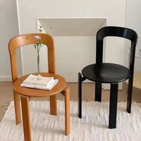 Kursi Makan Kayu Solid Modern Bergaya Retro Prancis Abad Pertengahan Desain Wabi-Sabi Warna Krem Non-Lipat Non-Berputar Ruang Tamu Kedai Kopi