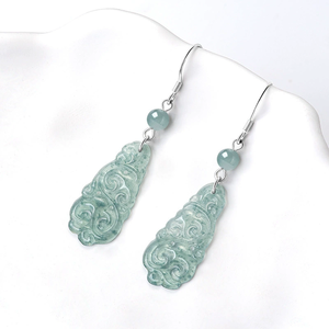 Natural genuine A-grade jadeite blue water As expected <b>earrings</b> S925 <b>silver</b> ice-grade jade <b>earrings</b> ancient style <b>earrings</b> - Product Image 2