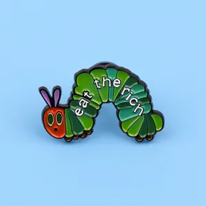 Pin de esmalte socialista Eat the Rich Broche Pines Caterpillar Pins de solapa Insignia en mochila Accesorios de ropa Regalos de joyería divertidos - Product Image 4