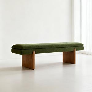 Banco de madera maciza tapizado en verde, diseño minimalista moderno para entrada o comedor, construcción duradera - Product Image 1