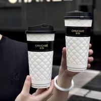 Gobelet à café/thé en papier à double paroi avec couvercle, design de luxe personnalisé, gaufrage 3D, estampage doré à carreaux, imitation cuir
