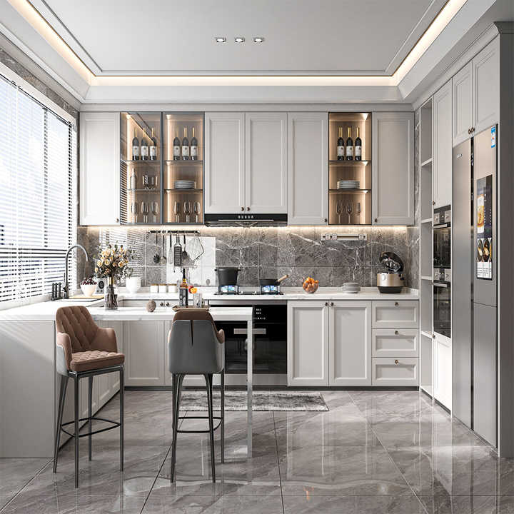 Custom Modern White Melamine Modular Kitchen Cabinet Large Space ...