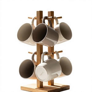Support à tasses rotatif à 360° en bois durable fait main avec 4 crochets pour la cuisine - Product Image 3