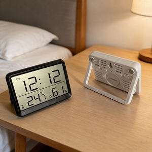 Thermomètre hygromètre numérique à grand écran LCD en plastique fin pour intérieur, avec horloge pratique - Product Image 6