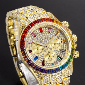 Reloj de Moda de Alta Gama con Bisel Arcoíris, Estilo Hip-hop, Completamente Adornado con Diamantes, Calendario Semanal de 24 Horas, Multifunción, Movimiento Citizen, Aleación - Product Image 4