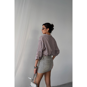 Chemise en lin rayée pour femme en anthracite - Blouse élégante - Product Image 3