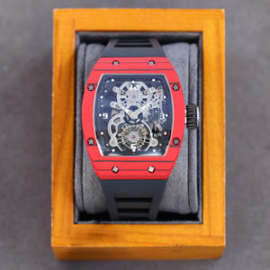 Montre classique en forme de baril en fibre de carbone 5A Fashion pour homme, montre de sport légère pour l'extérieur, cadran transparent, montre mécanique - Product Image 1