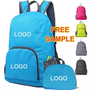 Mochila de nylon dobrável à prova d'água, logotipo personalizado para meninas, bolsa leve, atacado