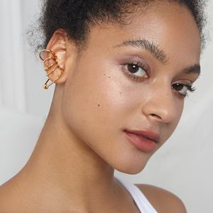 Mode 18K verguld messing sieraden multi-loop lijnen design geen oorgaatje oorbeentje <span class=keywords><strong>clip</strong></span> oorclip oorbellen E201174 - Product Image 5