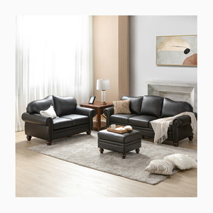 Set di mobili da soggiorno componibili per il tempo libero in vera pelle in vera pelle - Product Image 1