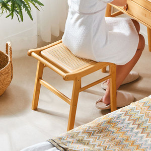 Japanese Style Rattan <b>Dressing</b> <b>Stool</b> Light Wood Square Design For Bedroom Home Use - Product Image 1