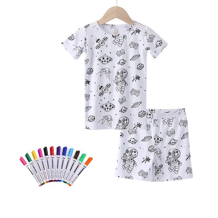 Новый дизайн, Детские наряды для девочек, бамбуковые пижамы с принтом, комплекты с коротким рукавом, «сделай сам», цветные пижамные комплекты