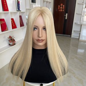 Wholesale in Stock 5x6.5 Silk Base <b>Clip</b> in PU Silicone Russian Human Hair Topper Blonde Color Silk Toupees for Hair Loss Women - Product Image 3