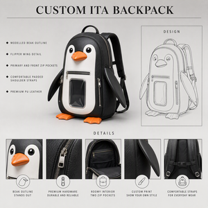 Mochila/Bolso Ita Personalizado con Forma de Pingüino en Cuero PU Blanco y Negro con Ventana de PVC, Fabricación de Muestras OEM/ODM - Product Image 1