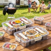 Boîte de rangement pour la maison, boîte à collation en acier inoxydable, plateau de service divisé avec couvercle, poignée et fourchettes, ensemble de contenants de stockage alimentaire