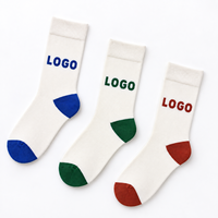 Chaussettes mi-mollet blanches personnalisées avec talon et bout bleus, chaussettes jacquard à motif de dessin animé, service de personnalisation du logo et de l'emballage OEM/ODM