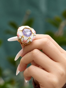 Flower Pattern Cocktail <b>Rings</b> Women's Gold Plated <b>Ceramic</b> Bezel Set Cubic Zirconia Round Stone Bohemia Style Daily Party Jewelry - Product Image 3