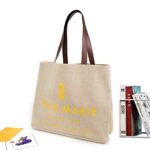 Sacs à main en <span class=keywords><strong>toile</strong></span> <span class=keywords><strong>de</strong></span> <span class=keywords><strong>jute</strong></span> pour shopping écologique Sacs en <span class=keywords><strong>jute</strong></span> avec poignées en <span class=keywords><strong>cuir</strong></span> Fourre-tout - Product Image 1
