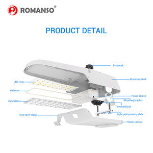 โคมไฟถนนอลูมิเนียมหล่อขึ้นรูป ROMANSO IP66 UL ป้องกันไฟกระชาก 10KV 70W 105W 140LM/W พร้อมเซ็นเซอร์โฟโตเซลล์ เลนส์ T2 T3 - Product Image 5