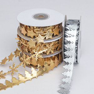 Ruban de Noël métallique or et argent, motif étoile et flocon de neige, pour emballage de boîtes cadeaux, décorations de fête de Noël, bricolage et fournitures artisanales - Product Image 5