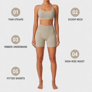 YWKL-9091 Nuevo Conjunto Deportivo de Yoga para Mujer con Logotipo Frontal, Tirantes Cruzados, Shorts de Fitness sin Costuras con Efecto Levanta Glúteos - Product Image 2
