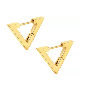 Triangular <b>Stud</b> Earrings Geometric Unisex <b>Titanium</b> Steel Silver Gold Black 20mm Fashion Jewelry - Product Image 4