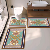 Ensemble de tapis de salle de bain de style persan 3 pièces avec tapis de bain antidérapant, tapis contour et couvre-couvercle de toilette, motif oriental classique, décoration intérieure