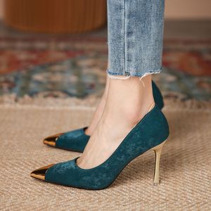 Sandales à talons aiguilles en acier, petites/grandes tailles, pour le bureau, talons verts moyens - Product Image 1