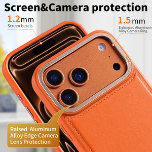 כיסוי טלפון יוקרתי מעור PU עם טעינה אלחוטית, עמיד בפני זעזועים, בעל מקום לכרטיסי אשראי, לאייפון 17 פרו מקס - Product Image 4