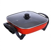 Casserole électrique 1201 1500W avec couvercle en verre trempé, corps en alliage d'aluminium, commande par bouton, normes US EU UK, 110V 220V