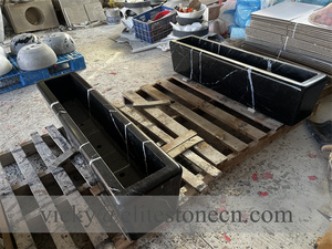 Jardinera <span class=keywords><strong>de</strong></span> piedra antigua <span class=keywords><strong>para</strong></span> jardín, maceta <span class=keywords><strong>de</strong></span> mármol negro simple, florero - Product Image 2
