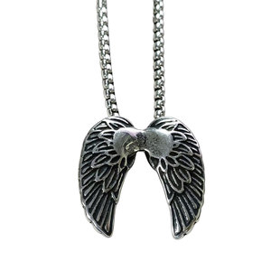 Custom Punk Dainty 316L Stainless Steel Men's <b>Charm</b> Necklace Box Chain Fine Jewelry <b>Angel</b> Wings Necklace for Men - Product Image 3