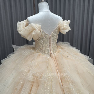 Elegant Champagne Appliques Embroidery Beading Sequins Ball Gown Natural Waistline Floor-Length Candy Color Party <b>Quinceanera</b> - Product Image 6