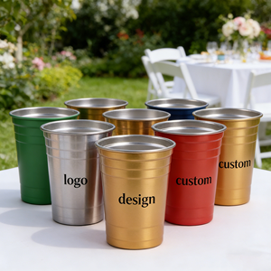 Lot de Gobelets de Bière Jetables en Acier Inoxydable Électroplaqué pour Sports et Fêtes, Plusieurs Tailles (300ml, 350ml, 500ml, 10oz, 14oz) – Vente Directe - Product Image 1