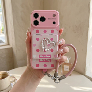 Funda de Teléfono con Espejo de Corazón de Puntos para iPhone, Funda Protectora a Prueba de Golpes con Cordón, Funda de Silicona IMD - Product Image 4