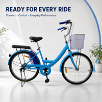 Vélo de ville pour femmes de 24 pouces, confortable pour les trajets quotidiens, avec panier, porte-bagages arrière et siège arrière, vélo de route léger pour femmes