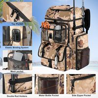 Grand sac à dos tactique de pêche en jean camouflage résistant à l'eau avec porte-canne, compartiment pour ordinateur portable et poche isotherme
