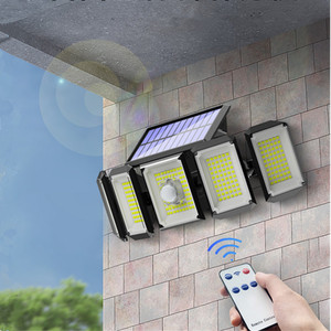300 <span class=keywords><strong>LED</strong></span> su geçirmez Dusk şafak bahçe veranda güneş enerjili hareket sensörü duvara monte için uzaktan ile projektör sundurma açık
