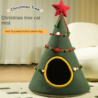 Nouveau Nid pour Chat en Forme de Sapin de Noël DIY, Lit Semi-Fermé Chaud d'Hiver pour Chats et Chiens, Écologique, Durable, Lavable en Machine, 100% Coton
