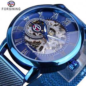 Reloj de Pulsera Mecánico para Hombre Forsining, Diseño Retro Real con Esqueleto 3D, Correa de Malla de Acero Azul, Movimiento Dorado, Marca de Lujo - Product Image 6