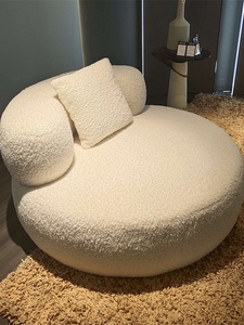 Großer Weißer Fetter Internet-Star Ins Cream Style Schlafzimmer Balkon Einzelner Runder Lammwoll-Tatami Liegestuhl Faulenzerstuhl - Product Image 4
