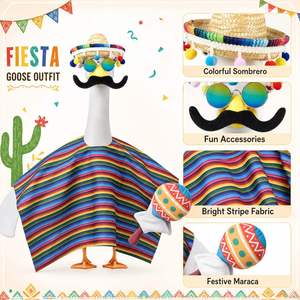 Lawn Goose Clothes Mexican Party Costume Colorful <b>Poncho</b> Straw Hat Maraca Patio Yard Decoration - Product Image 4