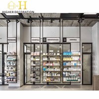 Présentoir mural en bois pour maquillage et soins de la peau, avec éclairage LED, pour parfums et cosmétiques, idéal pour les boutiques