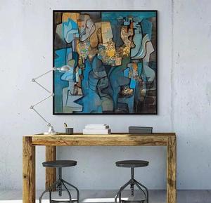 Figura de cubismo abstracto, arte de pared, pintura moderna para decoración del hogar con formas geométricas y colores llamativos para sala de estar - Product Image 4