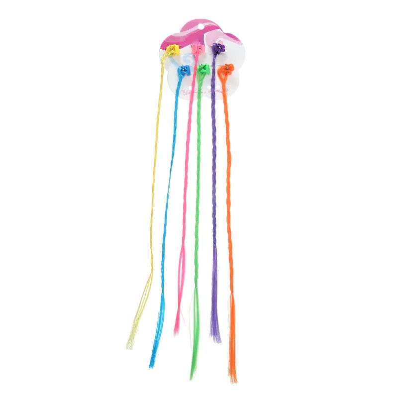 6PCS Kids Girls Colorful Pigtail Wig Nylon Braided Hair Clip-On Hair Extensions Attachments Braiding Hair Decoration