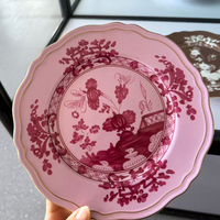 Assiettes de présentation vintage en céramique beige caramel à motifs floraux en relief, style médiéval, en porcelaine fine orientale pour mariages