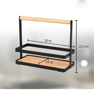Wooden Spice <b>Bottle</b> <b>Storage</b> <b>Rack</b> Iron Wood Combination 18x9.5x21.5 Cm Portable Kitchen Countertop Organizer - Product Image 1