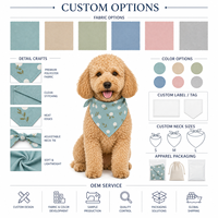 Bandana triangulaire pour chien à imprimé branche d'olivier bleu clair, vêtements d'été pour animaux de compagnie, vêtements pour animaux de compagnie OEM, foulard pour animaux de compagnie en coton doux et respirant