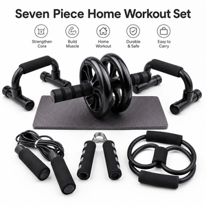 FLOWA Rouleau d'exercice abdominal <span class=keywords><strong>avec</strong></span> barre de pompes, corde à sauter, poignée de musculation et bande de résistance pour entraînement complet à domicile - Product Image 2